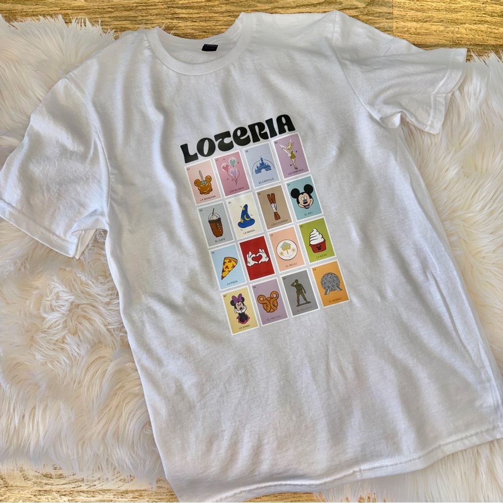 White Loteria Graphic Disney Adult Unisex T-Shirt